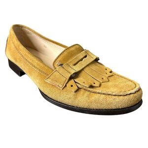 Tods  Loafers Size 8.5 Womens Mustard Yellow Suede Kiltie Fringe Penny Italy